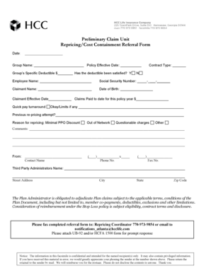 Repricing Cost Containment Referral Form