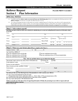 VITAS Healthcare 401(k) Rollover Request Form