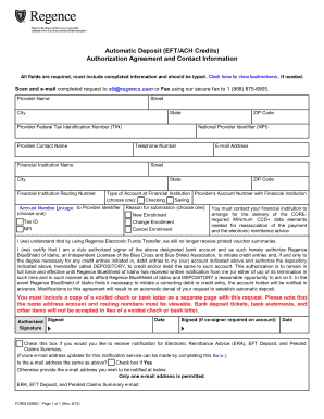 Regence Electronic Funds Transfer Authorization Agreement