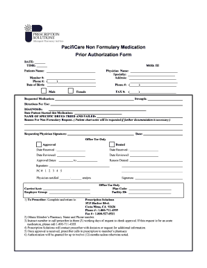 PacifiCare Non-Formulary Medication Prior Authorization Form
