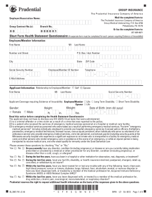 Prudential Group Insurance Health Statement Questionnaire