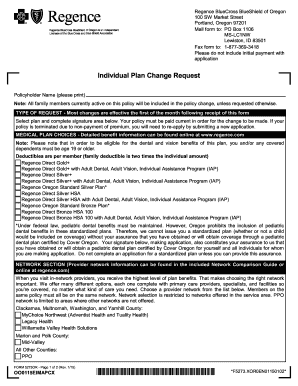 Regence Oregon Individual Plan Change Request