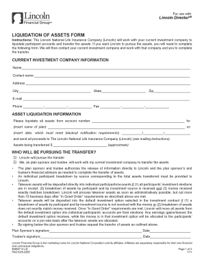 Lincoln DirectorSM Liquidation of Assets Form