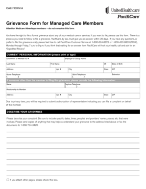 California Managed Care Grievance Form