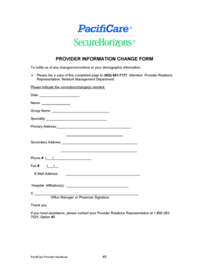 Provider Information Change Form
