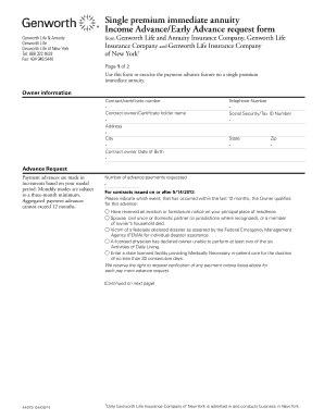 Single Premium Immediate Annuity Income Advance Request Form