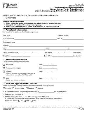 Lincoln DirectorSM Periodic Automatic Withdrawal Form