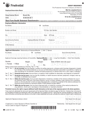 Prudential Short Form Health Statement Questionnaire