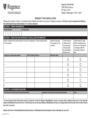 Regence BlueShield Cancellation Request Form