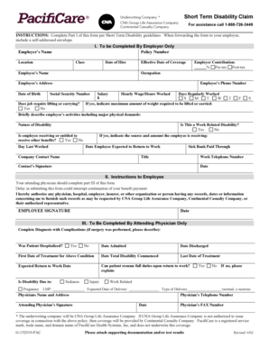 Short Term Disability Claim Form
