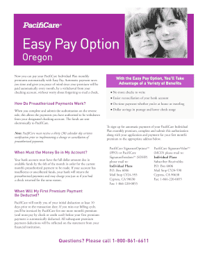 PacifiCare Easy Pay Authorization Form
