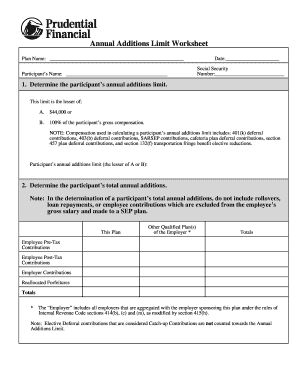 Annual Additions Limit Worksheet