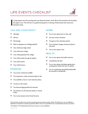 Life Events Checklist for Financial Planning