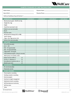 Diabetes Standard of Care Tracking Form
