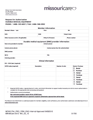 Missouri Care Durable Medical Equipment Authorization Form