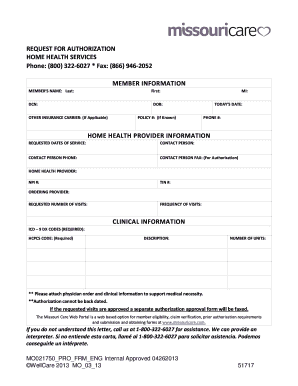 Home Health Services Authorization Form