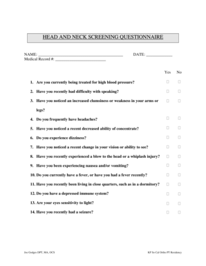 Head and Neck Screening Questionnaire