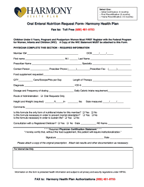 Oral Enteral Nutrition Request Form