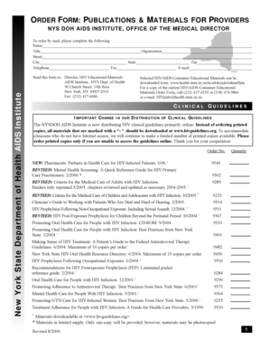 New York State HIV Educational Materials Order Form