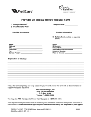Georgia ER Medical Review Request Form