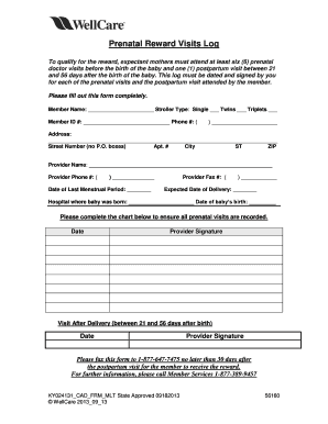 Prenatal Reward Visits Log