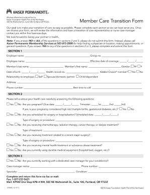 Kaiser Permanente Member Care Transition Form