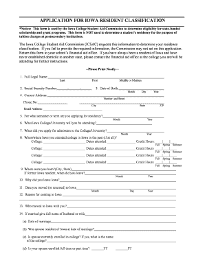 Iowa Resident Classification Application