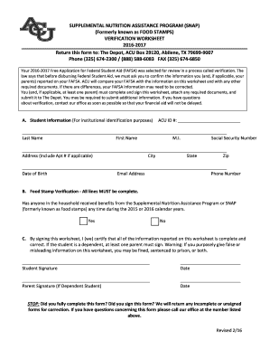 SNAP Verification Worksheet