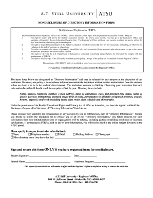 FERPA Non-Disclosure of Directory Information Form
