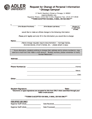 Request for Change of Personal Information