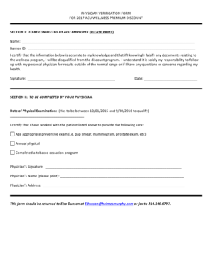 ACU Wellness Premium Discount Physician Verification Form