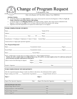 Change of Program Request Form