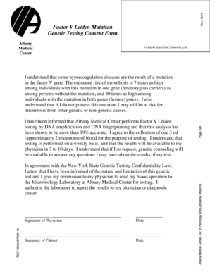 Factor V Leiden Mutation Genetic Testing Consent Form