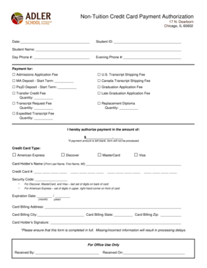 Non-Tuition Credit Card Payment Authorization