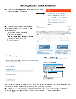 2014 IRS Tax Return Transcript Request