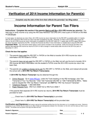 2014 Parent Income Verification Form