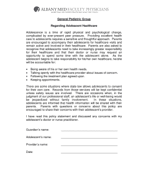 Adolescent Healthcare Policy Consent Form
