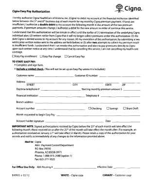 Cigna Easy Pay Authorization Form