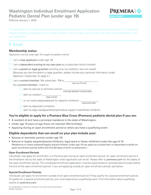 Washington Pediatric Dental Plan Application