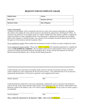 Request for Incomplete Grade