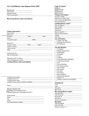 ALA Interlibrary Loan Request Form