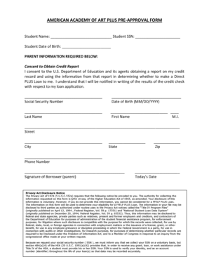 American Academy of Art Plus Pre-Approval Form