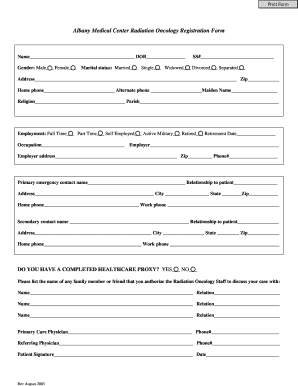 Albany Medical Center Radiation Oncology Registration Form