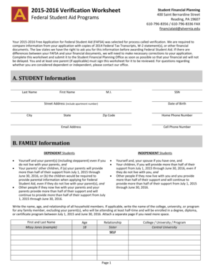 2015-2016 FAFSA Verification Worksheet