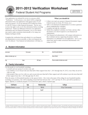 2011-2012 Verification Worksheet