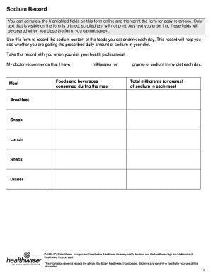 Sodium Intake Record Form