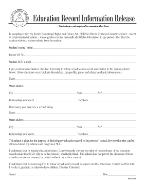 Education Record Information Release Form