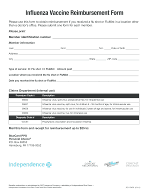 Flu Shot Reimbursement Form