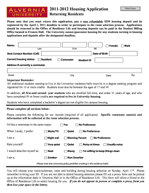2011-2012 Housing Application
