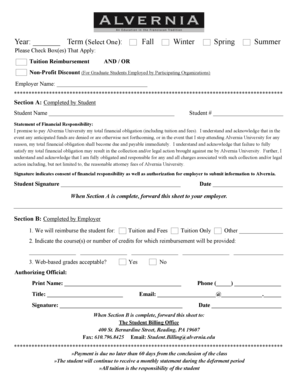 Alvernia University Tuition Reimbursement Form